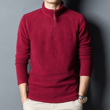 Men's Stand-up Collar Fleece Sweatshirt with Half Zipper Hoodie