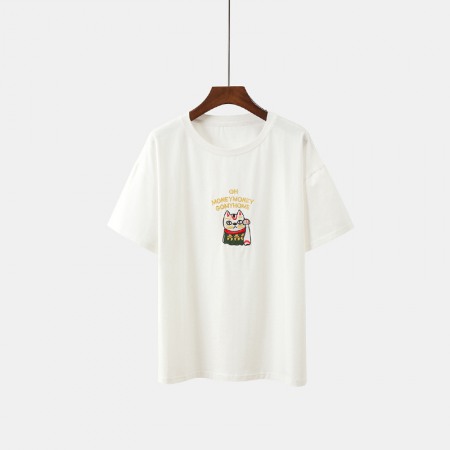 Women's Summer Clothing New Fat Super Plus Size Loose and Thin Stitching Printed Short-Sleeved T-Shirt